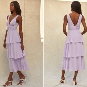 Lulus Celebration Time Lavender Sleeveless Tiered Midi Dress